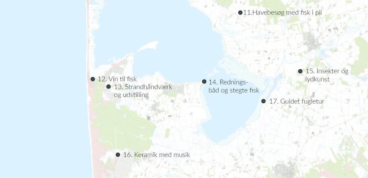 Kort over Nissum Fjord med aktiviteter